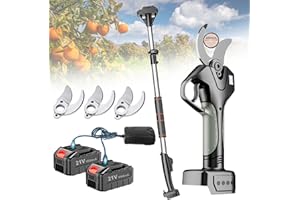 MMCUBE Sécateurs sans fil Sécateur électrique professionnel,45mm Ciseaux élagage Rechargeable avec rallonge Cisailles de jardin,2x Batterie 4.5Ah et 1/2/3x lame de rechange ( Color : With Extension Pole , Si