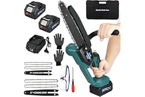 BILIVRY Motosierra Bateria,Motosierra Eléctrica Inalámbrica de 6 "&8" 2 Baterías 3000 mAh, Soporte de Motosierra de Batería Portátil con Estabilizador Para Registro,Jardinería