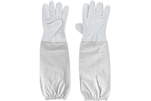 DEARBAG Imkerhandschuhe Stichfest, Imker Handschuhe Herren Damen Weiß, Ziegenleder Arbeitshandschuhe Gartenhandschuhe 48 cm Lang, Lange Ärmeln aus Segeltuch, Imkereibedarf Zubehör