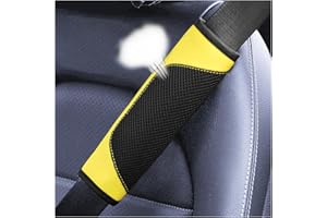 BESULEN Car Seat Belt Pads Cover, 2 Pack Leather Mesh Universal Seatbelt Shoulder Strap Protector, Soft Harness Pad Safety Belt Cover for Comfortable Driving, Car Interior Accessories (Yellow)