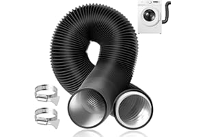 DAWRIS 100mm/4-Inch PVC Aluminum Dryer Vent Hose - 10FT (3m) Long Flexible Air Ducting With 2 Clamps for Clothing, Tumble Dryer, Air Conditioner, Cooker Hood - Black