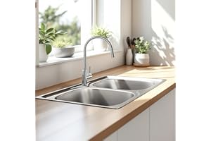 MELANSTAR 80 x 50 cm Fregadero doble de acero inoxidable, con 2 cuencas, orificio para grifo y juego de sifón, fregadero cocina 2 senos fregadero dos senos kitchen sink