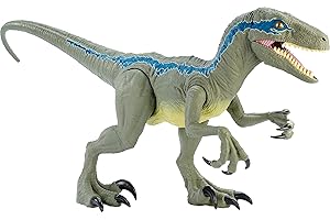 MATTEL Jurassic World Grande figurine Super Colossal Velociraptor Blue avec pattes et mâchoire articulées, jouet pour enfant, GCT93