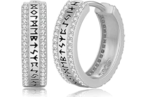 FRIGGEM Pendientes Aros Vikingos de Plata de ley 925, Runas Pendientes Vikingos Vegvisir Pendientes Thors Hammer Cuervo, Vikingos Nórdicos Aretes para Hombre Mujer