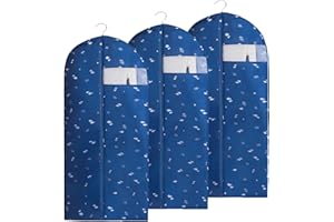 AIDBUCKS Sac à vêtements 3 pièces (3 L 60 x 120 cm) Housse de vêtement en tissu Oxford avec grande fenêtre pour veste, manteau, robes, costume (motif bleu foncé)