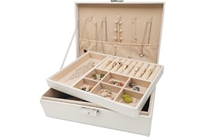 Pahajim Joyeros Mujer Organizador, Jewelry Box 2 Niveles de Piel PU, Guarda Joyas con Llave Caixa de Joias para Pendientes, Anillos, Collares