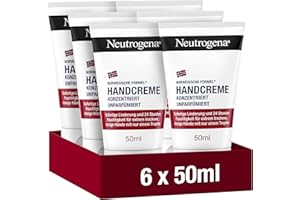 ‎NEUTROGENA Neutrogena Handcreme konzentriert unparfümiert(6x50ml), beruhigende Feuchtigkeitscreme mit 40prozent Glycerin plus Vitamin E, sofort feuchtigkeitsspendende Handcreme für sehr trockene Hände, Sparset