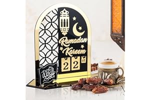 LAIPUKE Ramadan Deko | Ramadan Kalender, Für Eid Mubarak Kalender, DIY Ramadan Dekoration Aus Holz, DIY Ramadan Adventskalender 30 Tage Countdown - Kalender für Zuhause (Schwarz Gold)