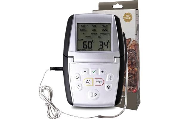Mastrad - Thermosonde De Cuisson m°classic+ – Thermomètre Sonde 0 À 210°C – Programmable Viande & Cuisson – Compatible Four, BBQ & Induction – Alarme & Temps Restant - 1 Pile AAA inclus