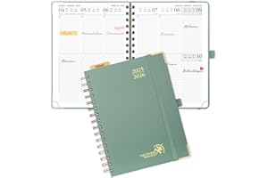 POPRUN Agenda 2025 2026 Semainier 21 x 16,5cm D'Août 2025 à Déc 2026, Planner Vertical Scolaire 17 Mois avec Couverture Rigide Spirale, Avec règle signet, Papier 80g/m², Vert Minuit
