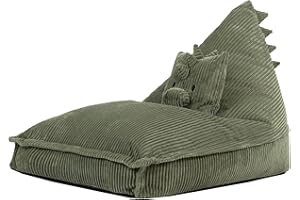 ‎ICON Icon Dexter Dinosaurier Sitzsack Kinder, Grün, Flauschiger Cord Stoff, Sitzsack Cord mit Füllung, Bequemer Kinder Sessel, Kuschelsessel, Lese Sessel, Schlafzimmer, Kinderzimmer, Spielzimmer