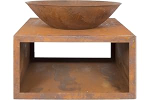 La Hacienda Brasero Moho - Fonte et Acier Brun Rouille - Foyer Décoratif avec Rangement en Bois - 70x70x49 cm