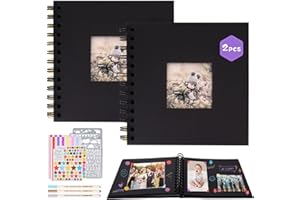 JUNUNDJING Album Fotografico (2 PCS), 40 Fogli/80 Pagine, Album Fotografico Personalizzabile, Album Scrapbooking Album Portafoto Fotografico Fai Da Te Fotografici, Album 17 x 17 cm (Nero)