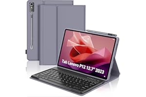 SENGBIRCH Funda con Teclado para Lenovo Tab P12 12.7", Lenovo Tab P12 Funda Teclado, Español Ñ Bluetooth Inalámbrico Desmontable para Lenovo P12 Tablet 2023 12.7 TB370FU, Lavanda