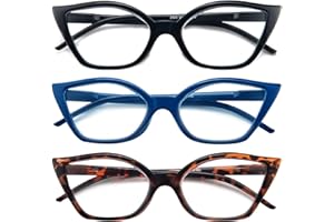 Kodilin Occhiali da Lettura Donna Anti Luce Blu Cat Eye Occhiali per PC con Cerniera a Molla, 2.0 Nero+Blu+Leo