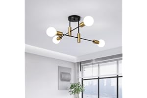 ‎JIINOO JIINOO Kronleuchter Moderne Pendelleuchte 4 Lichter Metall Industrielle Vintage Halterung Kronleuchter für Wohnzimmer Esszimmer Schlafzimmer Foyer, Schwarz + Gold