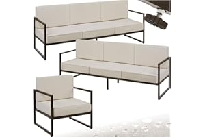 TecTake® Conjunto Jardín Exterior de Acero, Sillones Terraza con Acolchado Grueso, Sillas Jardín con Pies Ajustables, Muebles Jardín Exterior, Fundas Repelentes al Agua, Sofás para Jardín - 7 plazas
