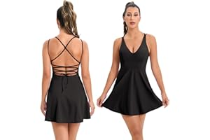 IDOPIP Women's Athletic Tennis Dress with Built-in Bras & Shorts - Pink, Sleeveless, Low Waist, Mini, Solid, XS, S, M, L, XL