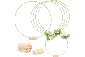 ‎SNTIEECR Sntieecr 6 Stück 30cm Gold Metallring für Tisch mit 6 Stück Holzständern, Metall Traumfänger Ringe Metallringe Zum Basteln für DIY Blumen-Makramee, Hochzeitstischdekoration