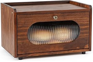 GUUSII HOME Panera Vintage Paneras para Guardar el Pan Madera Caja de Fruta Cajas de Pan Modernas Contenedor de Grandes de para Mostrador de Cocina con Ventana de acrílico 36.5x23.5x22cm (Marrón)