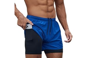 Smatstyle Męskie spodenki sportowe, krótkie, szybkoschnące, 2 w 1, lekkie spodenki z zamkiem błyskawicznym, spodnie sportowe z kieszeniami, spodnie fitness, spodnie do biegania, spodenki treningowe