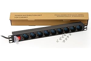 Link multipresa da rack 19" LK10053 con 9 prese universali con interruttore, spina ita. 16A sez. cavo 1,5mm lunghezza 1,75m metallo capacità 3,5KW dimensioni 48,5x4,5x4,5. Alette reversibili.