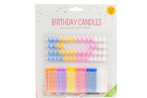 D.A.Y. REPUBLIC 152pcs Decorative Birthday Cake Celebration Candles Set with Easy to Use Holders, Angel Flames, Assorted Striped Spiral Multi Coloured Birthday Party Candles, 102 Candles and 50 Bases
