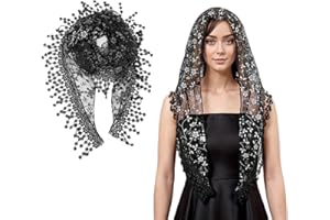 ZORVYN Velo Triangolare in Pizzo Copricapo Elegante Ricamato per Cappella, Matrimonio, Festa, Compleanno, Mascherata, Accessorio per Capelli con Motivo Floreale in Tulle (Nero)