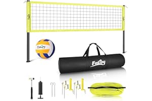 Fostoy Volleyball Net Set, 32FT Outdoor Portable Professional Easy Setup with Anti-Sag System, Steady Metal Frame, PU Volleyball with Pump, Boundary Line, and Carrying Bag, for Backyard Lawn Beach