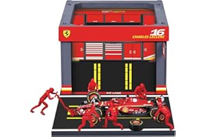 BBURAGO PIT STOP Ferrari SF-24#16 Leclerc, Playset with Diorama, 1:43 Scale Vehicle and 6 Mechanics, Detailed Replica with Official Ferrari Licence, Recommended Age 3+ Years