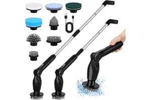 zerotop 50" Fregadora giratoria eléctrica Spin Scrubber, Cepillo de Limpieza Inalámbrico con 8 Cabezales Reemplazables, Fregadora Giratoria Eléctrica Adjustable Handle Cepillo de Limpieza Electrico