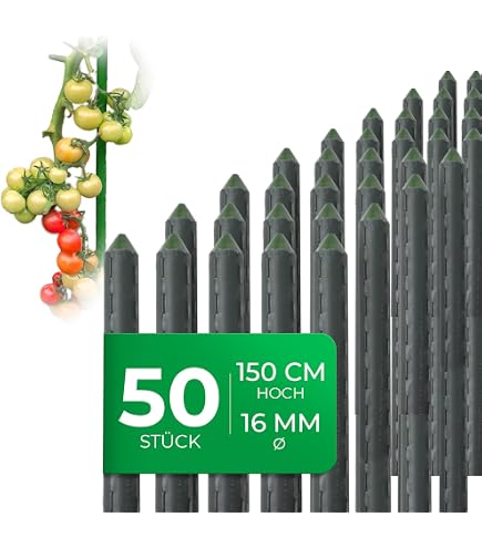 TTL GARDEN Lot 20 Tuteurs Verts 120cm X 11mm - Bande Velcro + Clips - Acier Plastifié Pour Tomates Plantes Grimpantes