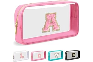 SYYHSYAL Cosmetic Bags Clear Makeup Bag Organizer Travel Essentials Gifts for Women Girlfriend Teen Mom Teacher Brithday Mothers Day Gifts A-Z Personalized Bag (A, Pink)