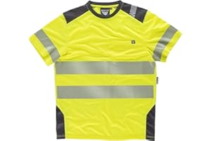 TEAMWORK Workteam Camiseta Manga Corta Trabajo, Alta Visibilidad en Poliéster Micropiqué, Cintas Reflectantes Discontinuas, EN 20471. Clase 1. Unisex