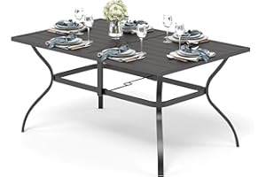 ‎PHI VILLA PHI VILLA Gartentisch Outdoor Terrasse Tisch für 6 Personen 152 * 95cm Rostfreier Stahlrahmen mit Sonnenschirmloch Outdoor Garten Esstisch Wetterfest