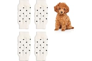 BAOFUYA 4Pcs Dog Leg Warmers, Cute Polka Dot Dog Elbow Protector Knitted Pet Leg Warmers Elastic Pet Leg Hock Protectors for Cold Weather XL