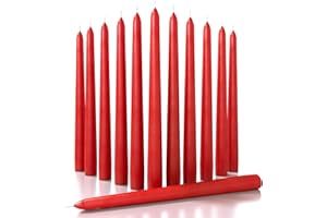 CANDWAX 25 cm Taper Candle Set of 12 - Dripless Tapered Candles Unscented Candle Sticks - Long Dinner Candles Long Burning - Red Candles