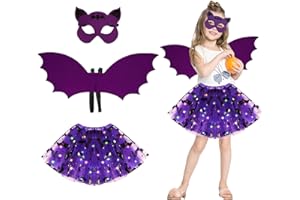 23GUANYI Costume Pipistrello Bambina, Costume Halloween Bambino con Ali Pipistrello e Maschera e Tutù con luci LED incorporate per Halloween Cosplay Party Carnevale Mascherata