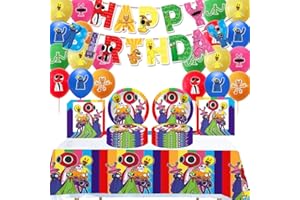 DECPTYTA Stoviglie per Feste di Compleanno, Decorazioni Compleanno Rainbow Friends Tema Piatti Tovaglioli Palloncino Tovaglia Banner,Adatto per 20 Persone