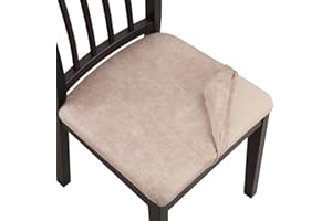 Fuloon Faux Sueed Chiar Covers Stretch Removable Washable Dining Chair Protector Cover Deerskin Velvet Seat Slipcover, Set of 6, Beige