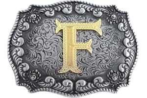 STARBRILLIANT Western Belt Buckles for Men A to Z Initial Letters Cowboy Belt Buckles with Cloud Roll Edging，Black Gray