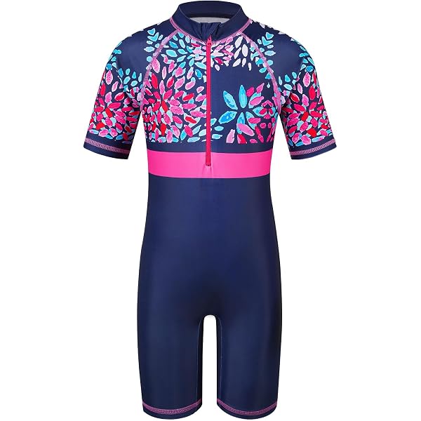 Shorty Fille Maillot De Bain Fille UPF 50 HUAANIUE - Manches Longues Avec Fermeture Éclair - 4-11 Ans Brassard Bebe