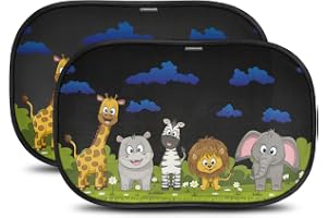 Fönsterskärmar för bil för baby med certifierat UV-skydd – optimalt mörker med sugkoppar i universell storlek 51 x 31 cm – djurdesign – 2-pack