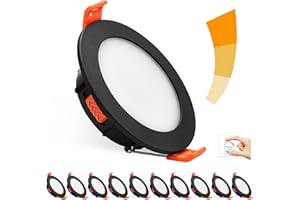 BOYIR Spot LED Encastrable Dimmable Noir, 5W 500LM Equivalent 50W Incandescence, Spot Led Extra Plat Salle de Bain IP44 Blanc Chaud 3000K Blanc Neutre 4000K Blanc Froid 6000K, Trou Φ68-80mm, Lot de 10