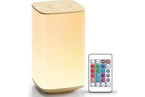 Auxmir Night Light, 4000mAh Rechargeable LED Table Lamp, Touch Bedside Lamp with RGB Colors, Dimmable Brightness, Remote Control, Portable Light for Kids, Bedroom, Living Room, Camping, Wood Grain