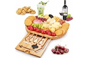 Duerer Ensemble de Plateau à fromage, plateau de viande et de fromage avec couverts dans un tiroir coulissant - cadeau pour Noël, Valentin, anniversaire (y compris les pailles)