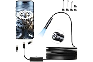 MALOROY Endoscope Inspection Camera，5.5mm Endoscope Camera 1920p Flexible Rigid Snake Cameras With 8 Led Lights，Type C IP67 Waterproof Borescope for iPhone, iPad, Android, iOS, Scope Cameras 16.5 Ft
