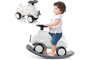 GYMAX Kids Rocking Horse, 3 in 1 Toddler Ride On Car with Detachable Balance Board, Foot to Floor Sliding Car Indoor Rocking Toy for 18-72 Months Boys Girls (White + Grey)