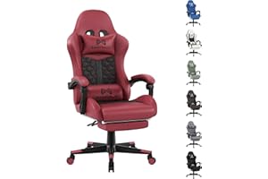 Gamtimer Gaming Chair with Footrest, Ergonomic Computer Chairs, Reclining High Back PU Leather Racing Gamer Chair with Headrest and Lumbar Support, Height Adjustable Video Game Chair for Adult, Red