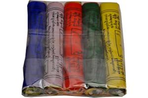 Dharma Store Lot de 50 drapeaux de prière tibétain bouddhiste pour bonheur, longévité et bien-être, Blanc., 16,5 cm